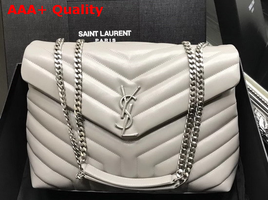 Saint Laurent Medium Loulou Chain Bag in Light Grey Y Matelasse Leather Replica