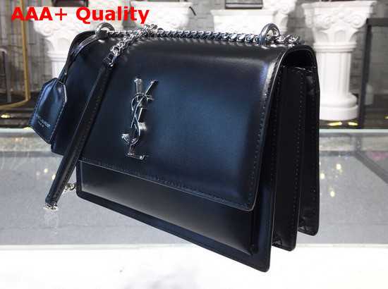 Saint Laurent Medium Sunset Bag in Black Smooth Leather Silver Toned Metal Hardware Replica