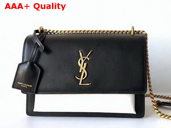 Saint Laurent Medium Sunset Bag in Black and White Smooth Leather Replica