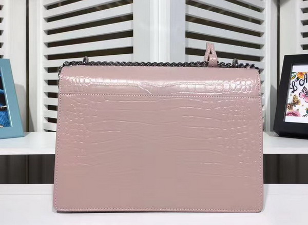 Saint Laurent Medium Sunset Bag in Light Pink Crocodile Embossed Shiny Leather For Sale