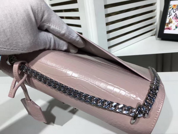 Saint Laurent Medium Sunset Bag in Light Pink Crocodile Embossed Shiny Leather For Sale