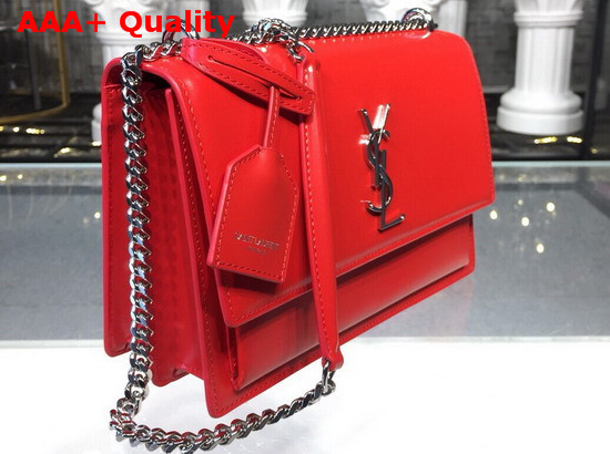 Saint Laurent Medium Sunset Bag in Red Smooth Leather Silver Tone Metal Hardware Replica