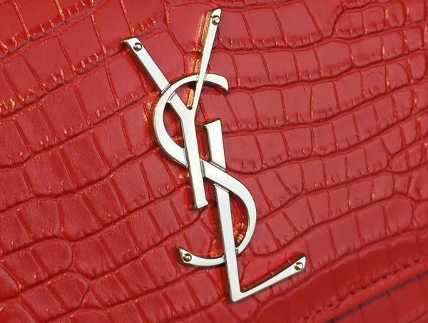 Saint Laurent Medium Sunset Monogram Saint Laurent Bag in Red Crocodile Embossed Shiny Leather For Sale