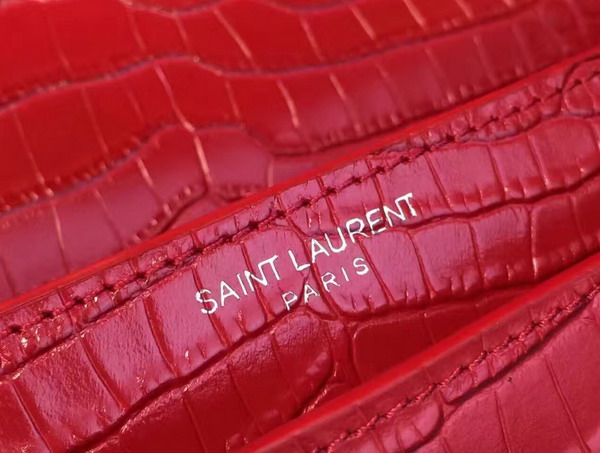 Saint Laurent Medium Sunset Monogram Saint Laurent Bag in Red Crocodile Embossed Shiny Leather For Sale