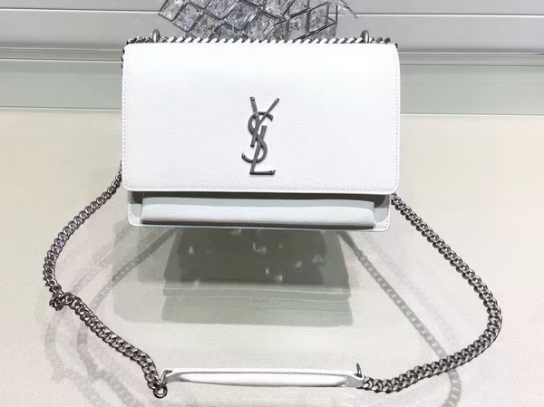 Saint Laurent Medium Sunset Monogram Saint Laurent Bag in White Grain Leather For Sale