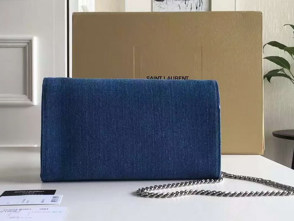 Saint Laurent Medium Tassel Satchel Blue Denim Fabric for Sale