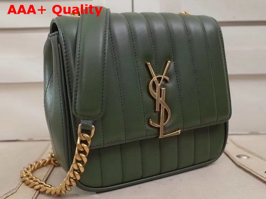 Saint Laurent Medium Vicky Chain Bag in Dark Green Leather Replica