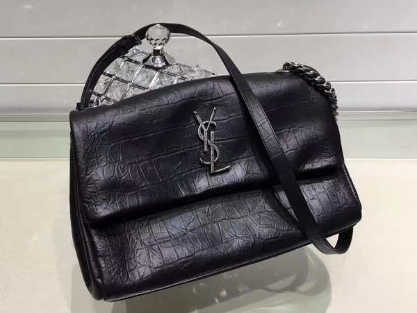 Saint Laurent Medium West Hollywood Monogram Saint Laurent Bag in Black Crocodile Embossed Leather for Sale