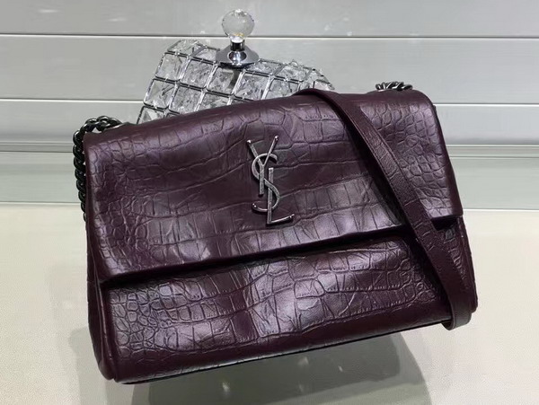 Saint Laurent Medium West Hollywood Monogram Saint Laurent Bag in Dark Red Crocodile Embossed Leather for Sale