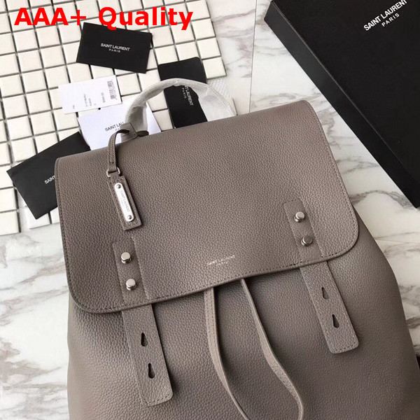 Saint Laurent Men Sac De Jour Souple Backpack in Grey Grained Leather Replica