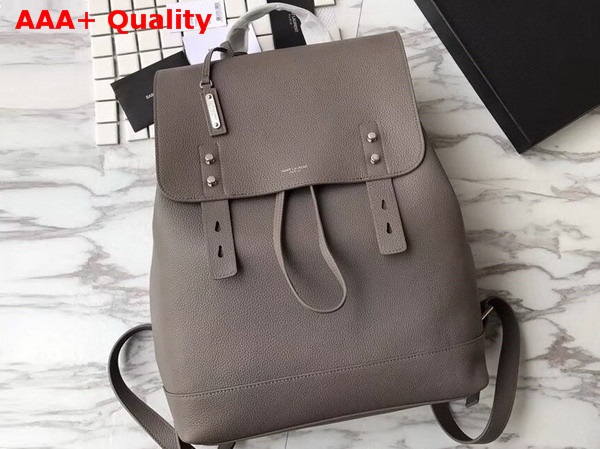 Saint Laurent Men Sac De Jour Souple Backpack in Grey Grained Leather Replica