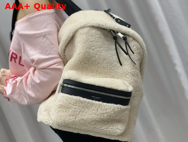 Saint Laurent Mini City Backpack in Beige Shearling Replica