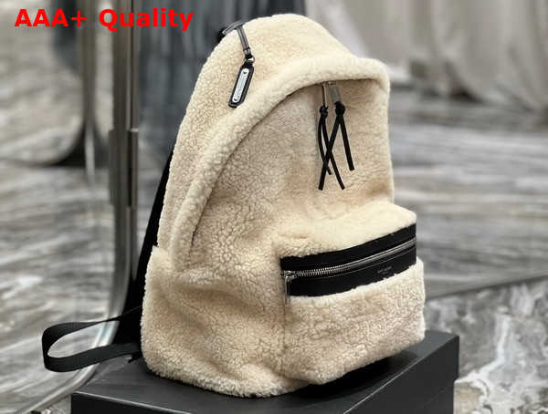 Saint Laurent Mini City Backpack in Beige Shearling Replica