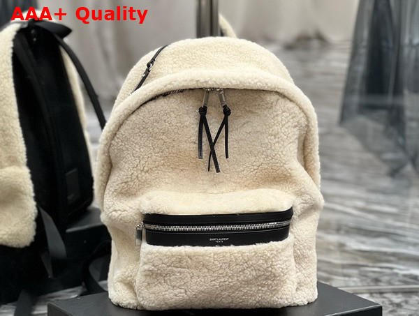 Saint Laurent Mini City Backpack in Beige Shearling Replica