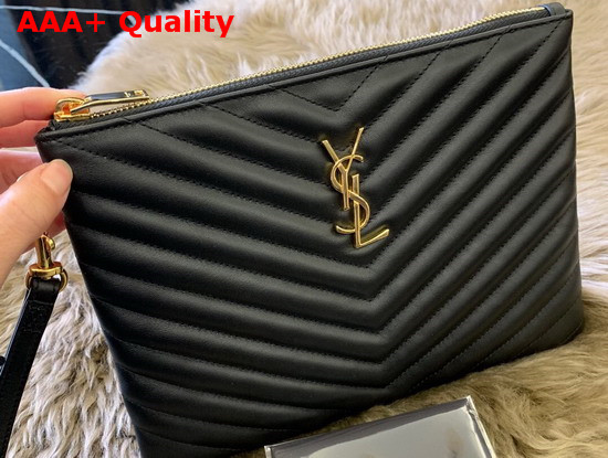 Saint Laurent Monogram A5 Pouch in Black Matelasse Leather Replica