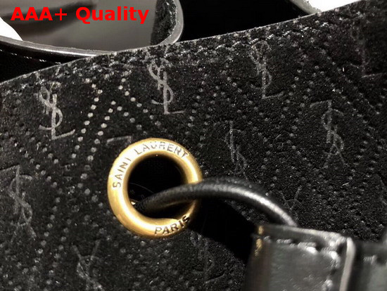 Saint Laurent Monogram All Over Bucket Bag in Black Suede Calfskin Leather Replica