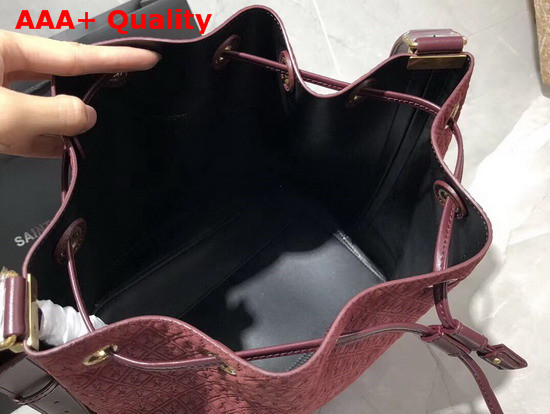 Saint Laurent Monogram All Over Bucket Bag in Burgundy Suede Calfskin Leather Replica