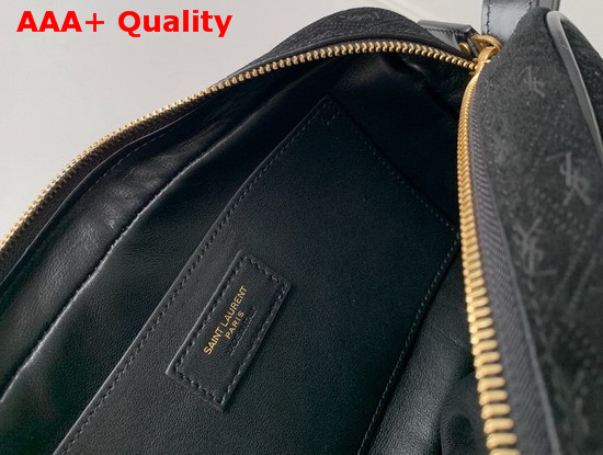 Saint Laurent Monogram All Over Camera Bag in Black Suede Calfskin Leather Replica