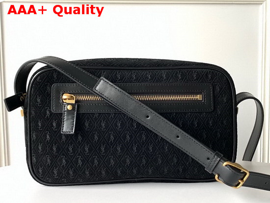 Saint Laurent Monogram All Over Camera Bag in Black Suede Calfskin Leather Replica