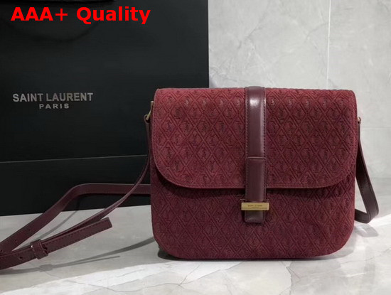 Saint Laurent Monogram All Over Small Satchel in Burgundy Suede Calfskin Leather Replica