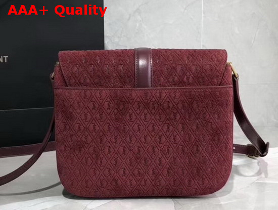 Saint Laurent Monogram All Over Small Satchel in Burgundy Suede Calfskin Leather Replica