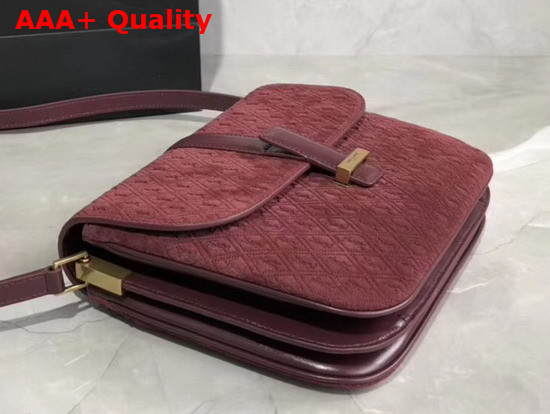 Saint Laurent Monogram All Over Small Satchel in Burgundy Suede Calfskin Leather Replica