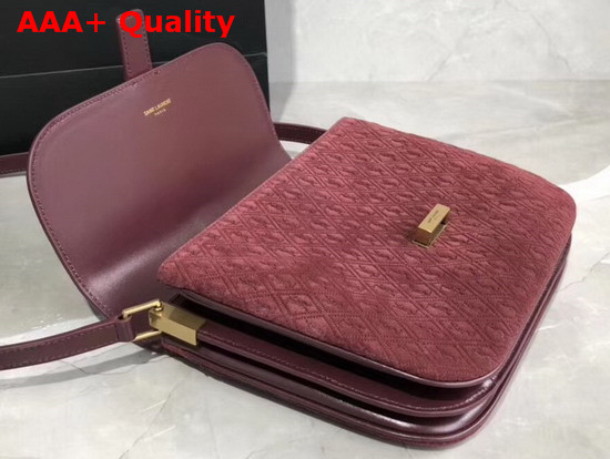 Saint Laurent Monogram All Over Small Satchel in Burgundy Suede Calfskin Leather Replica