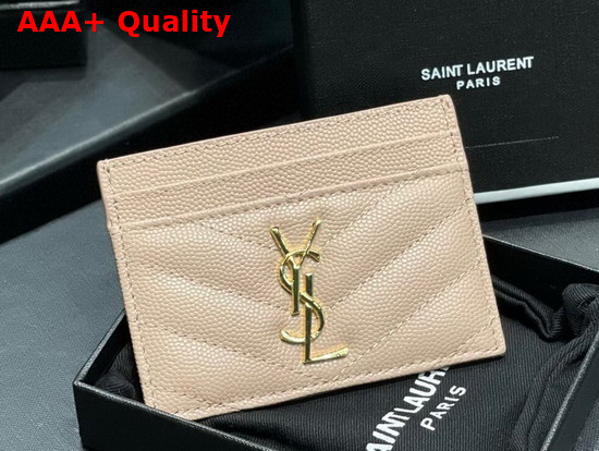 Saint Laurent Monogram Card Case in Beige Grain de Poudre Embossed Leather Replica