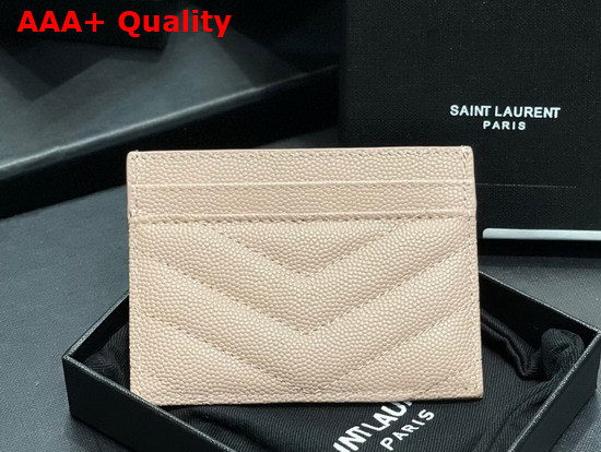 Saint Laurent Monogram Card Case in Beige Grain de Poudre Embossed Leather Replica