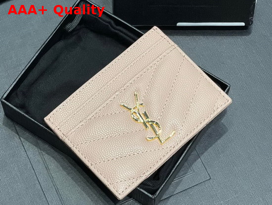 Saint Laurent Monogram Card Case in Beige Grain de Poudre Embossed Leather Replica