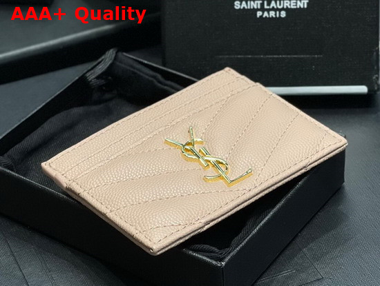 Saint Laurent Monogram Card Case in Beige Grain de Poudre Embossed Leather Replica