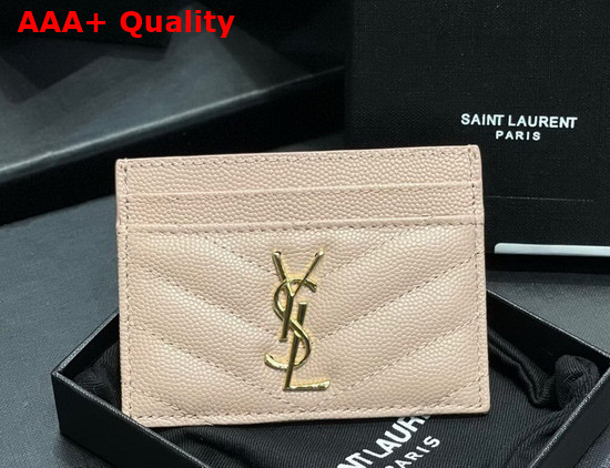 Saint Laurent Monogram Card Case in Beige Grain de Poudre Embossed Leather Replica