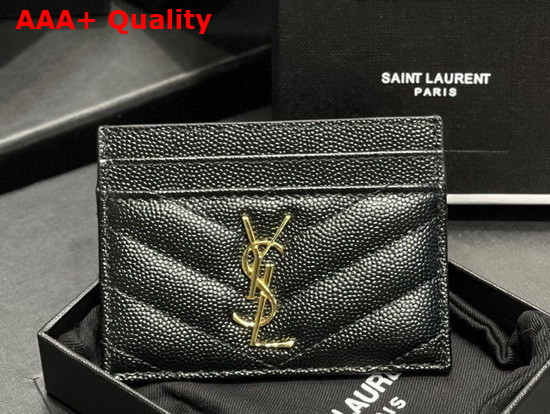 Saint Laurent Monogram Card Case in Black Grain de Poudre Embossed Leather Replica