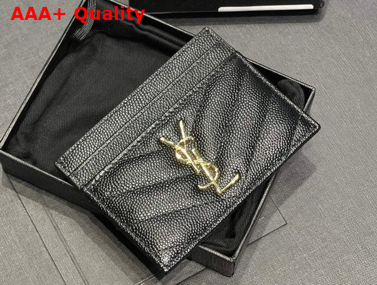 Saint Laurent Monogram Card Case in Black Grain de Poudre Embossed Leather Replica