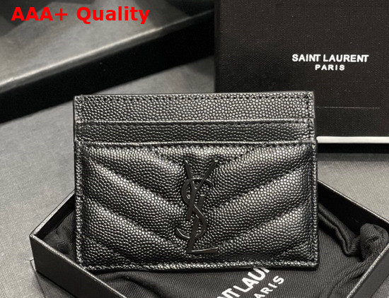 Saint Laurent Monogram Card Case in Black Grain de Poudre Embossed Leather Replica