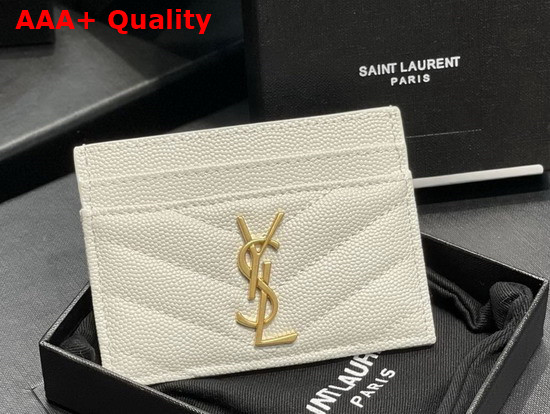 Saint Laurent Monogram Card Case in Blanc Vintage Grain de Poudre Embossed Leather Replica