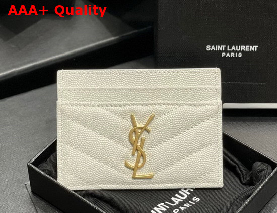 Saint Laurent Monogram Card Case in Blanc Vintage Grain de Poudre Embossed Leather Replica