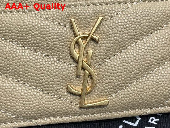 Saint Laurent Monogram Card Case in Dark Beige Grain de Poudre Embossed Leather Replica