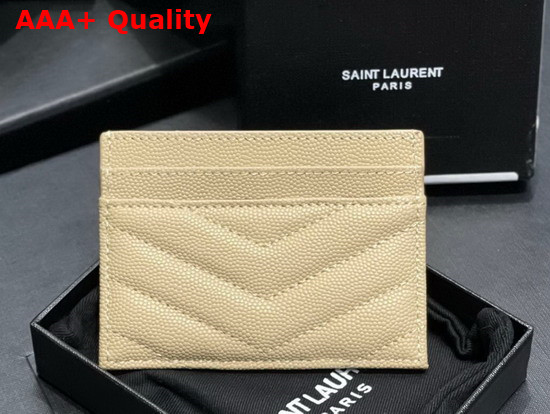 Saint Laurent Monogram Card Case in Dark Beige Grain de Poudre Embossed Leather Replica