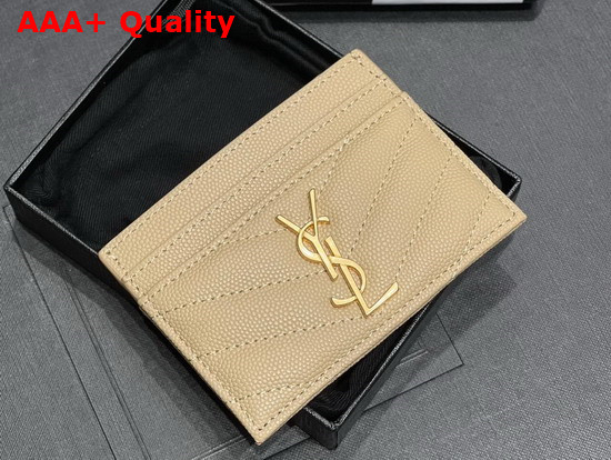 Saint Laurent Monogram Card Case in Dark Beige Grain de Poudre Embossed Leather Replica