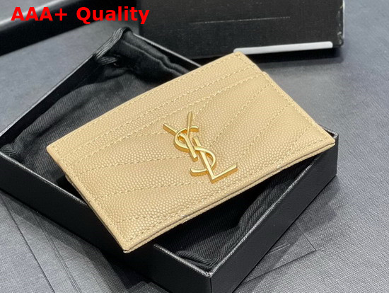 Saint Laurent Monogram Card Case in Dark Beige Grain de Poudre Embossed Leather Replica