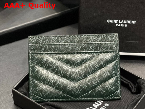 Saint Laurent Monogram Card Case in Khaki Green Grain de Poudre Embossed Leather Replica