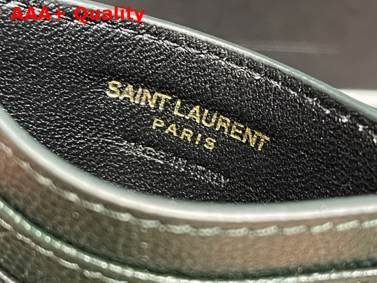 Saint Laurent Monogram Card Case in Khaki Green Grain de Poudre Embossed Leather Replica