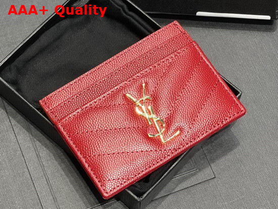 Saint Laurent Monogram Card Case in Red Grain de Poudre Embossed Leather Replica