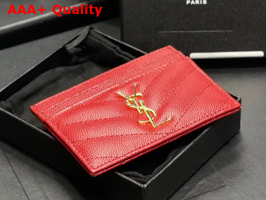 Saint Laurent Monogram Card Case in Red Grain de Poudre Embossed Leather Replica