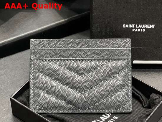 Saint Laurent Monogram Card Case in Storm Grain de Poudre Embossed Leather Replica