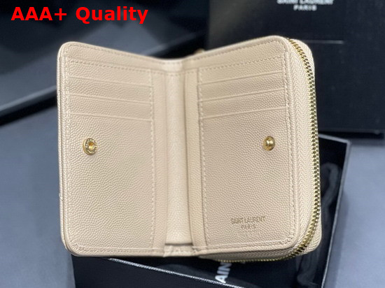 Saint Laurent Monogram Compact Zip Around Wallet in Grain de Poudre Embossed Leather Beige Replica