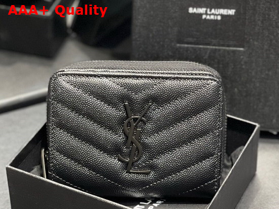 Saint Laurent Monogram Compact Zip Around Wallet in Grain de Poudre Embossed Leather Black Replica