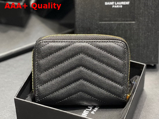 Saint Laurent Monogram Compact Zip Around Wallet in Grain de Poudre Embossed Leather Black Replica