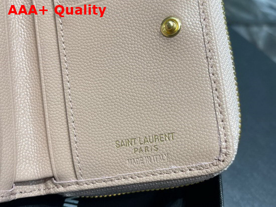 Saint Laurent Monogram Compact Zip Around Wallet in Grain de Poudre Embossed Leather Dark Beige Replica